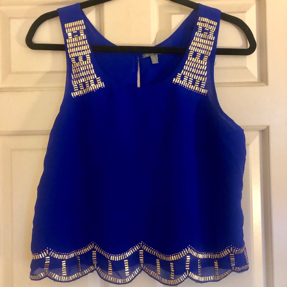 Royal blue top with gold details
